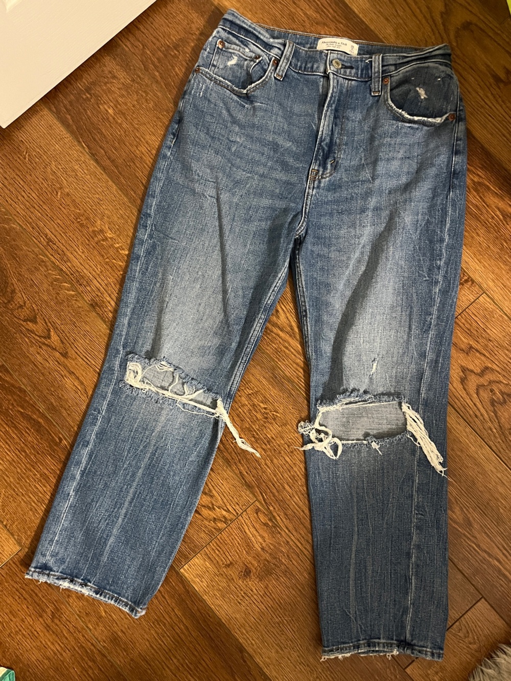 Abercrombie & Fitch Distressed Blue ankle straight ultra high rise
